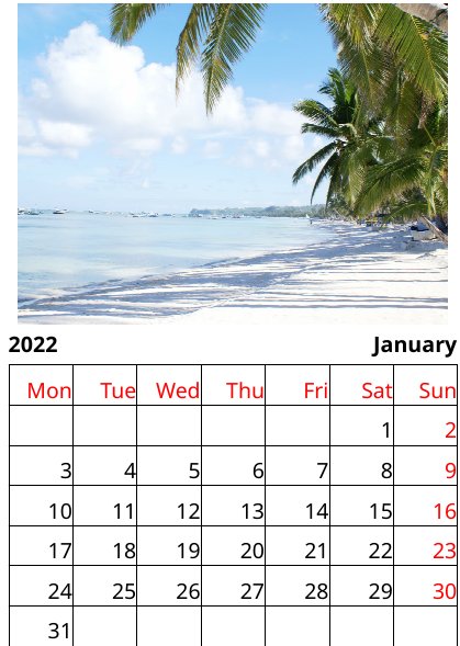 Tropical beaches Calendar 2022
