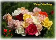 large rose bouquet with white, pink, yellow and red roses - eCard