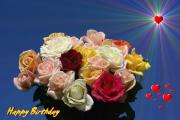 bouquet peach, white, pink and red roses - Happy Birthday