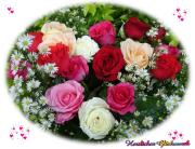 Geburtstag Glückwünsche - Grusskarte zum Geburtstag grosser Rosen Strauss mit schönen tropischen Rosen