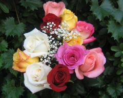 Букет многоцветных роз - виртуальные открытки